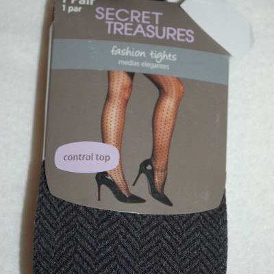 Womens Fashion Tights BLACK GRAY TEXTURED Zig Zag CHEVRON Control Top SIZE 1 2